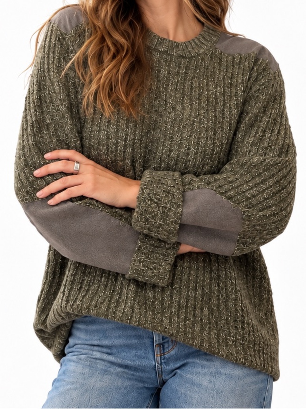Eddie Bauer Heathered Olive/Charcoal Knit Sweater — L